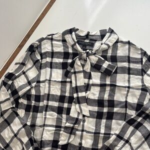 Banana Republic Monochrome Checkered Bow Blouse
